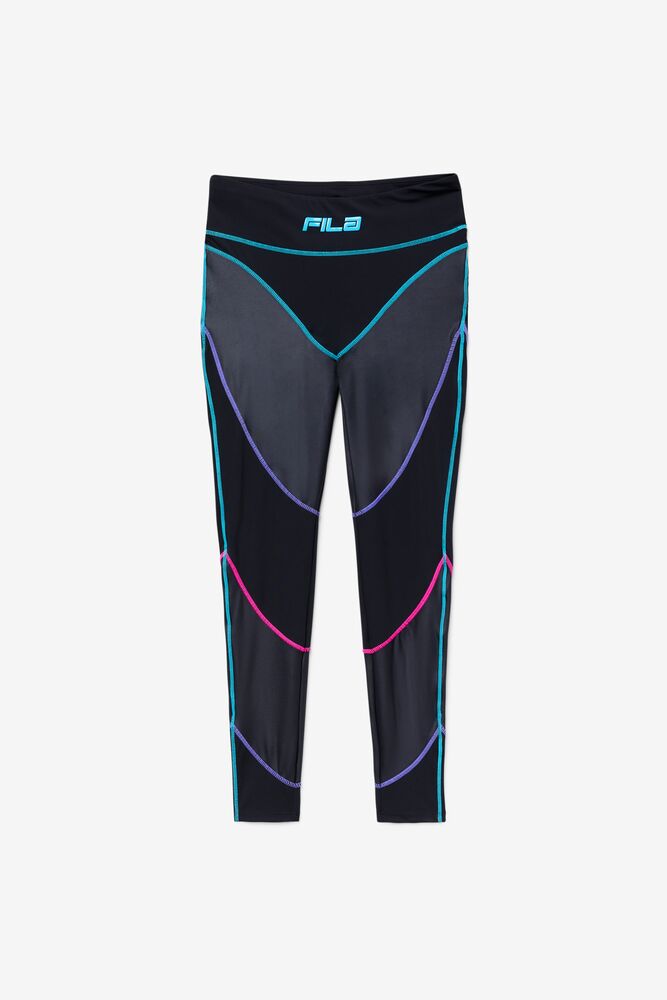 Fila Sport Black Neon Trim Activewear Stretch Leggings Women's