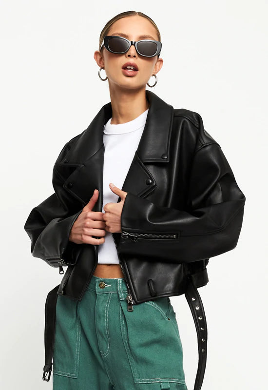 Womens Oversized Black Leather Jacket