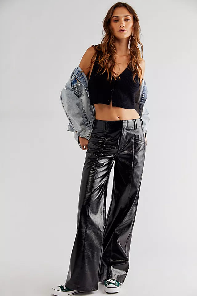 Distressed Vegan Leather Colossus Fit Trousers