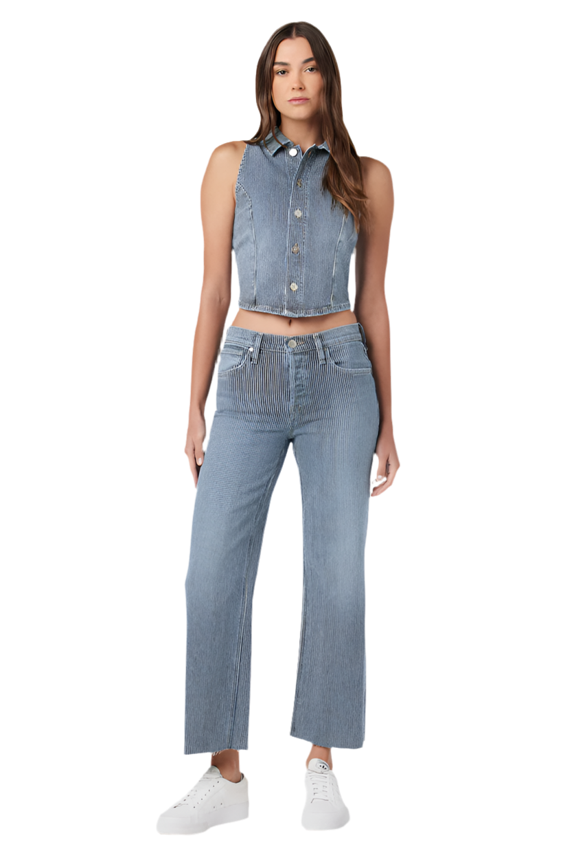 HUDSON: RAILROAD STRIPE WIDE LEG ANKLE JEANS (view on model)