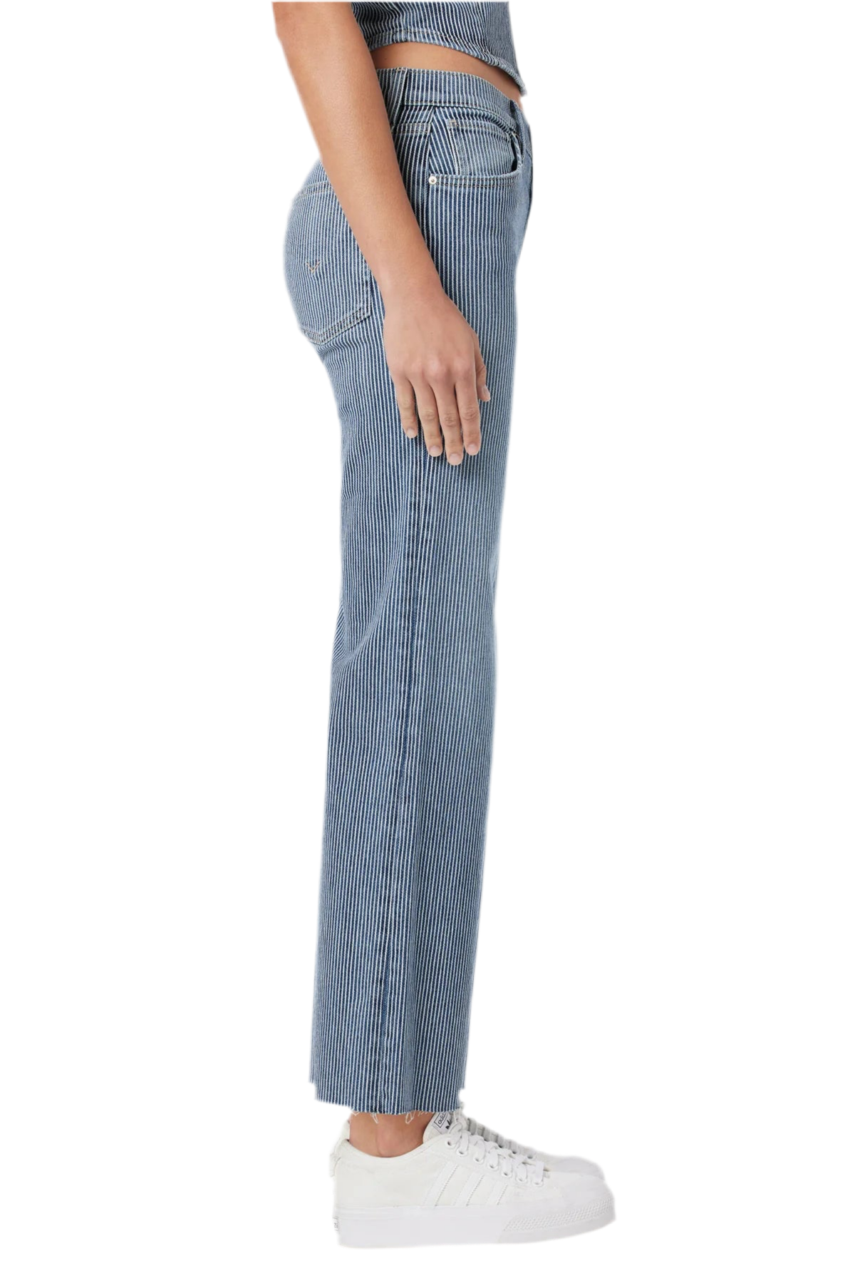 HUDSON: RAILROAD STRIPE WIDE LEG ANKLE JEANS