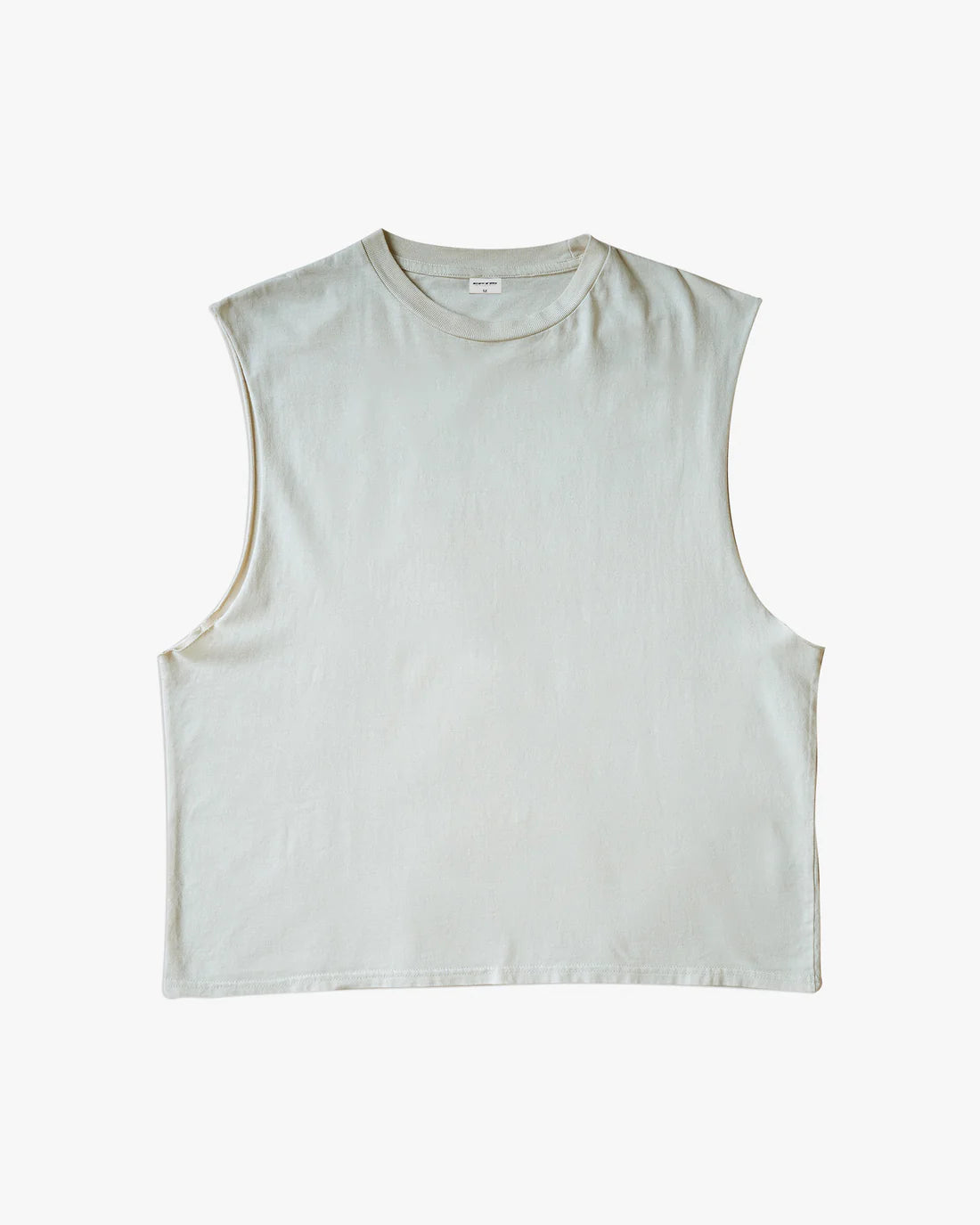 8586: SLEEVELESS MUSCLE TEE (CREAM) flat lay view