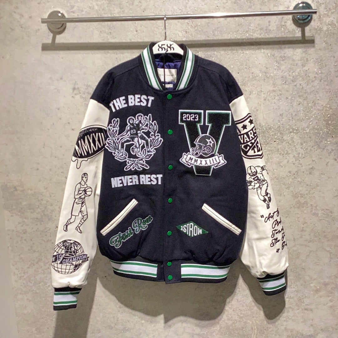 FIRST ROW: VARSITY JACKET (front view)
