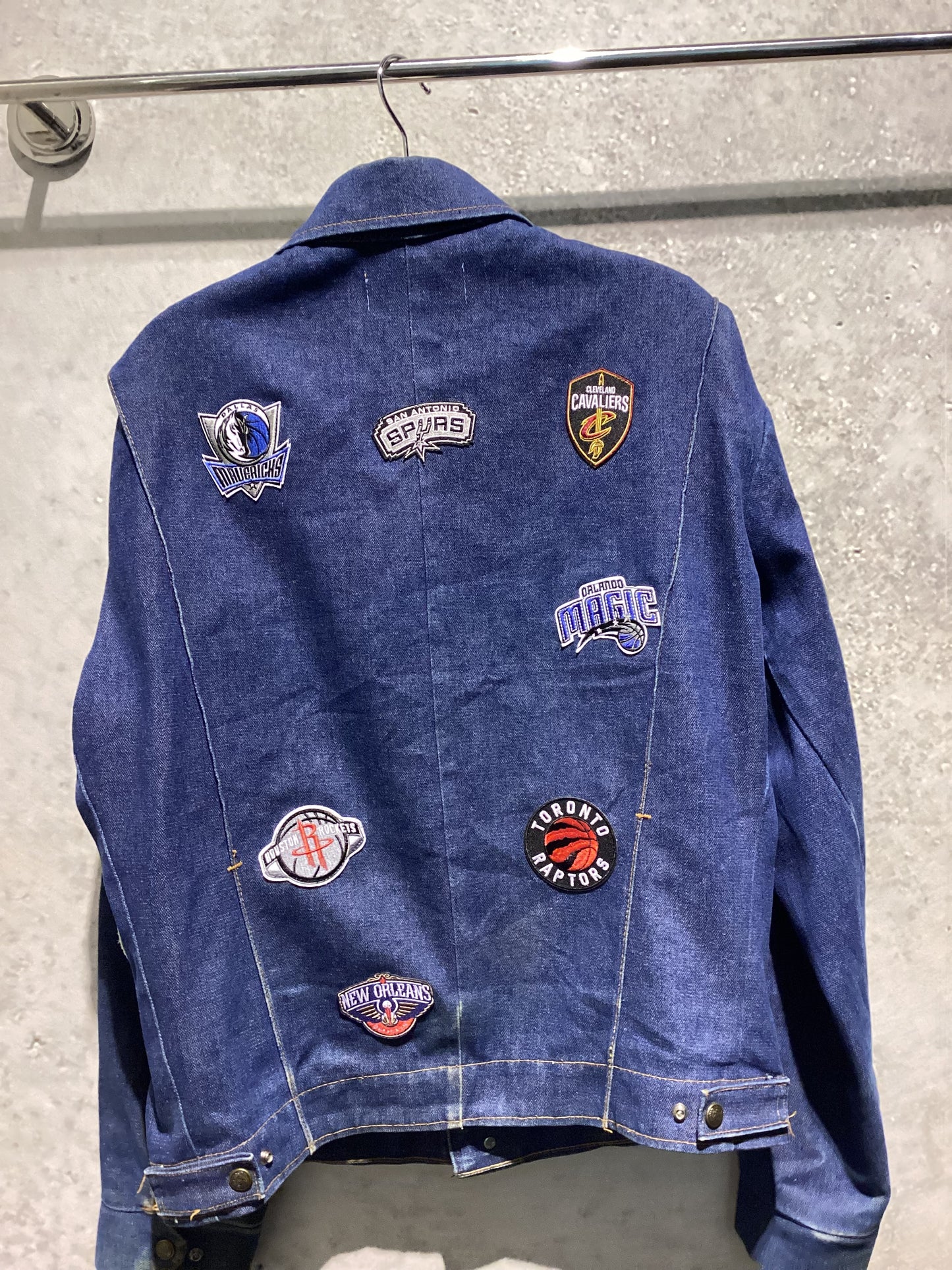 KNOTWTR SPORTS DENIM JACKET NBA (back view dark wash)