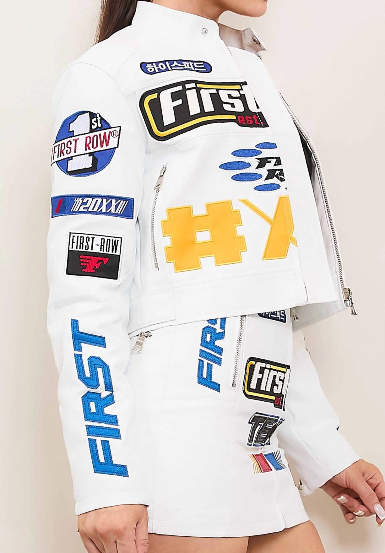 FIRST ROW CONTRAST MOTOR RACING LEATHER JACKET