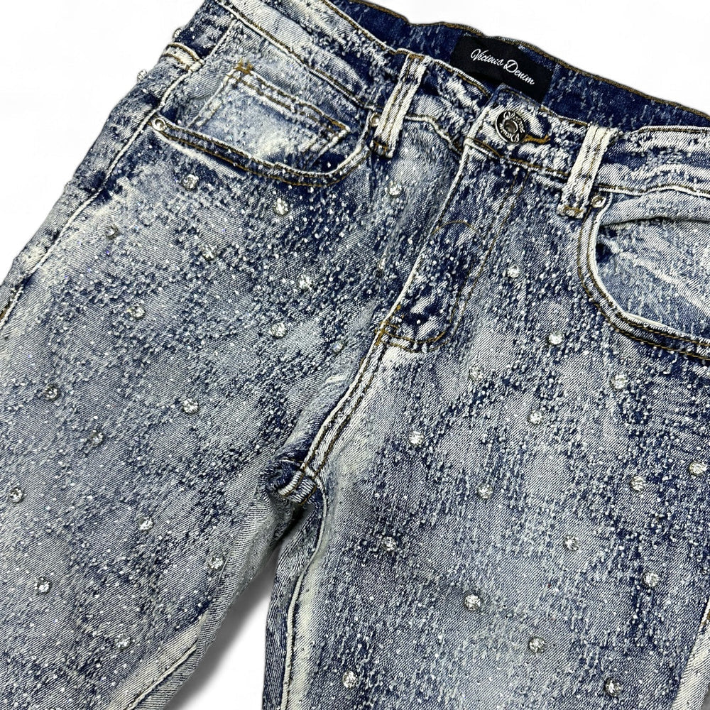 VICIOUS DENIM : EMBELLISHED STACKED JEANS