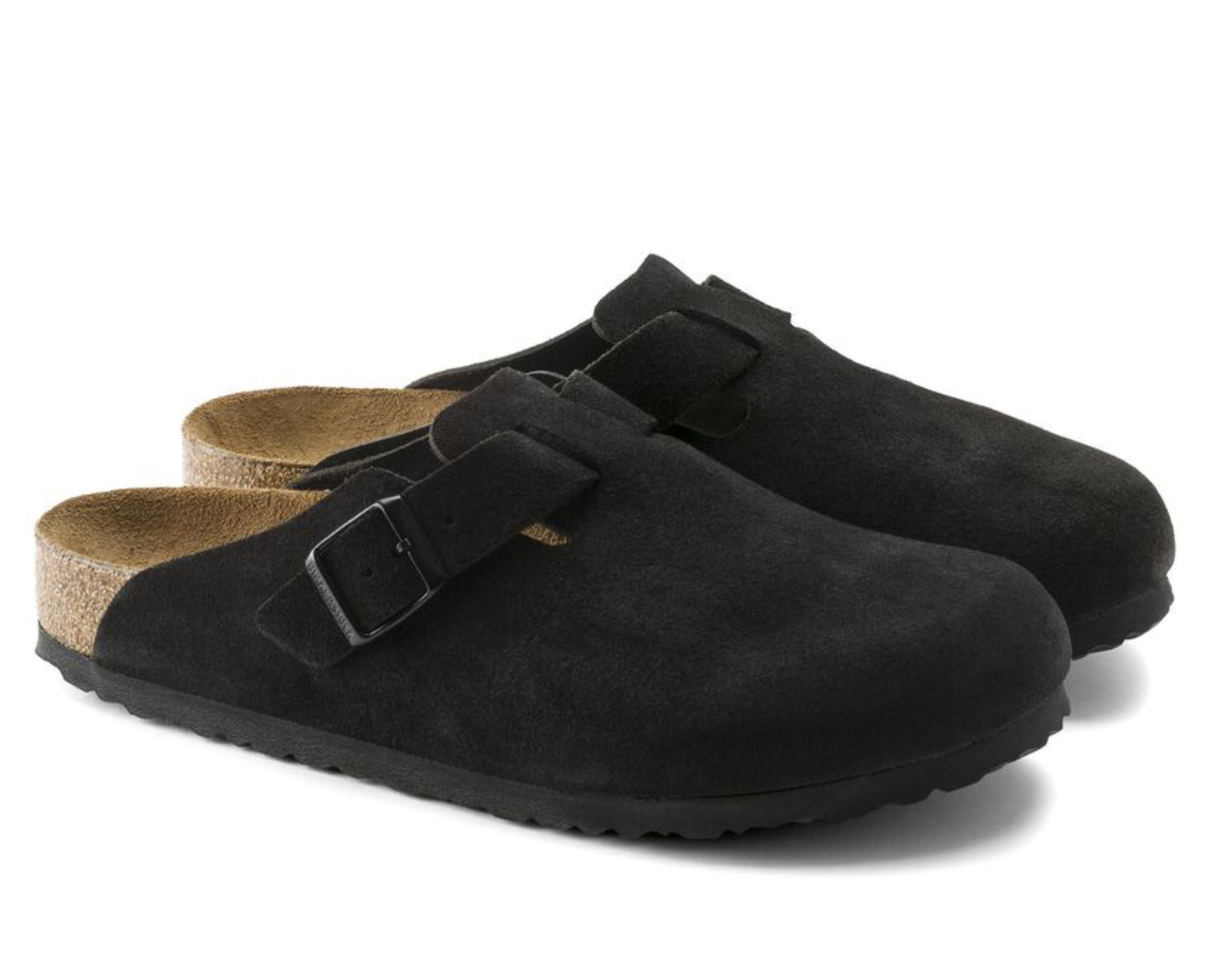 BIRKENSTOCK: BOSTON SOFT FOOTBED SUEDE CLOG- BLACK