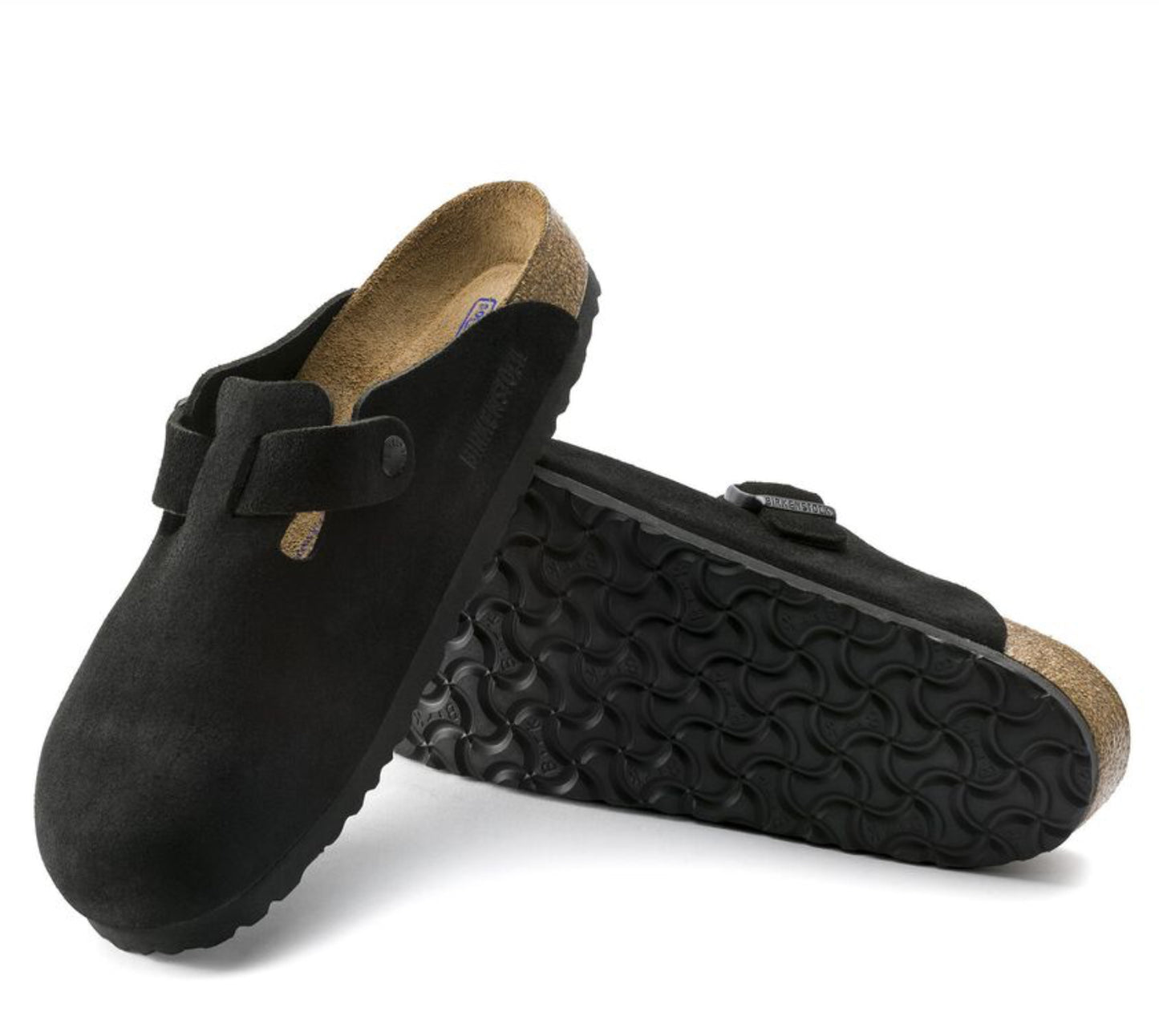 BIRKENSTOCK: BOSTON SOFT FOOTBED SUEDE CLOG- BLACK