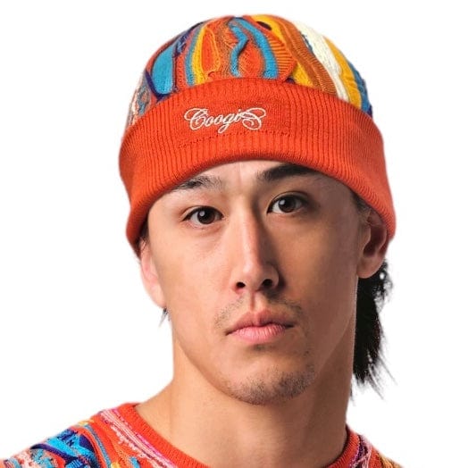 COOGI: Birdsville Skully Beanie (Multi Color) up close on model