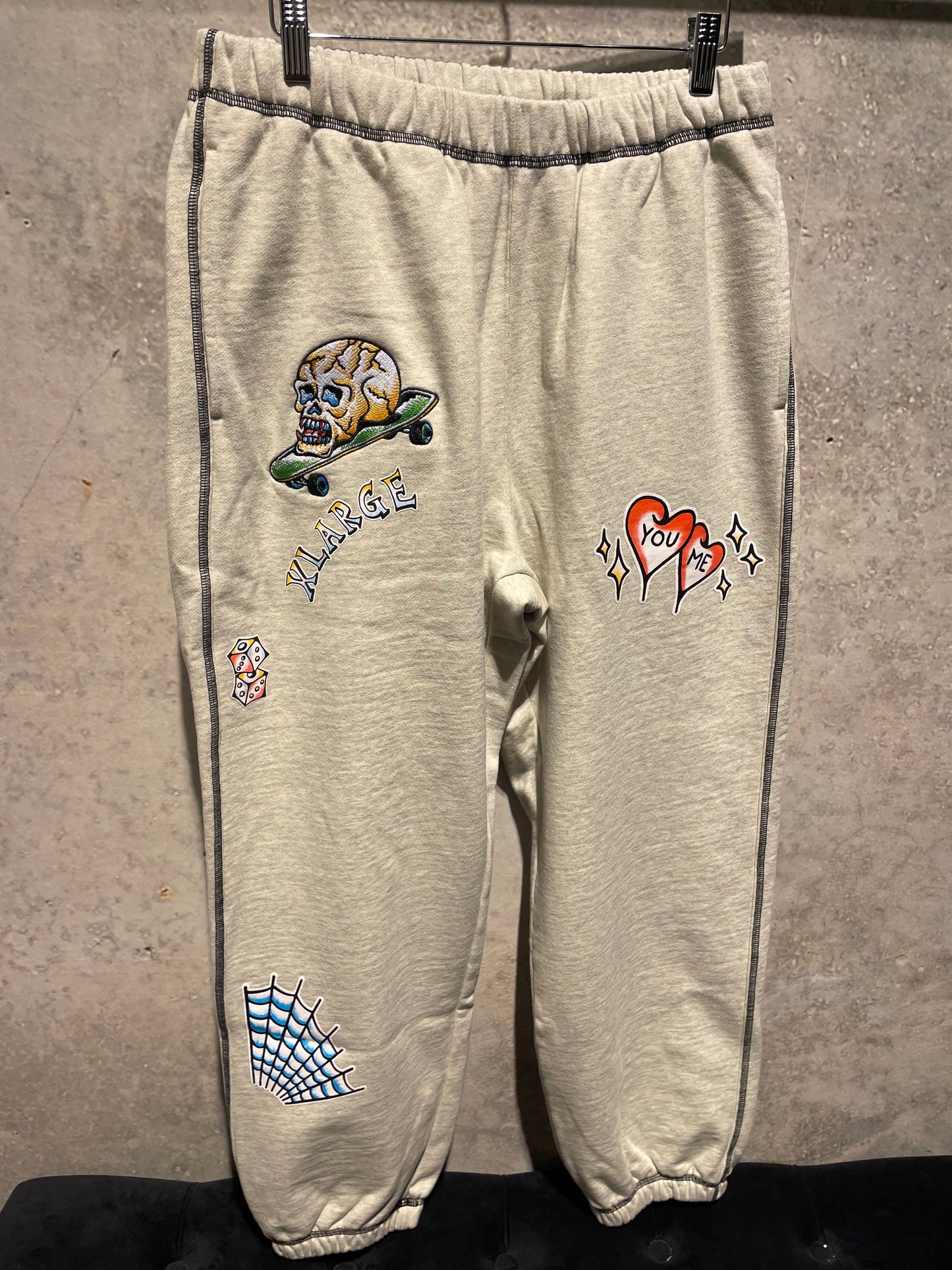 XLARGE Tattoo sweatpants in grey, front view -8586