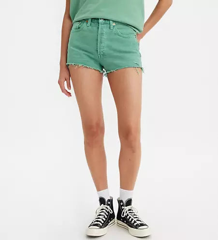 LEVIS: HIGH RISE 501 SHORTS (front view on model)