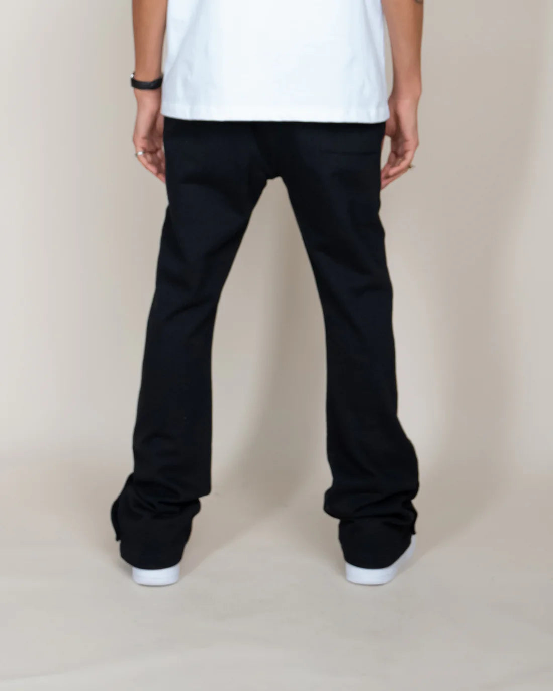 EPTM: FRENCH TERRY SNAP FLARED PANTS BLACK(back view) 