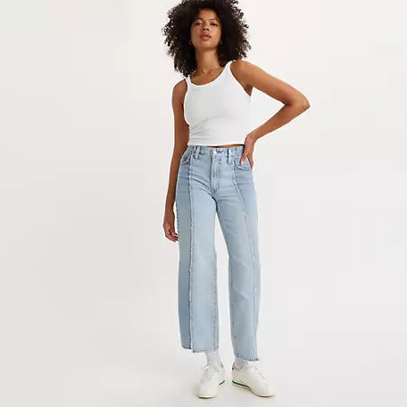 LEVIS: BAGGY DAD RECRAFTED CROPPED JEANS (front view on model)