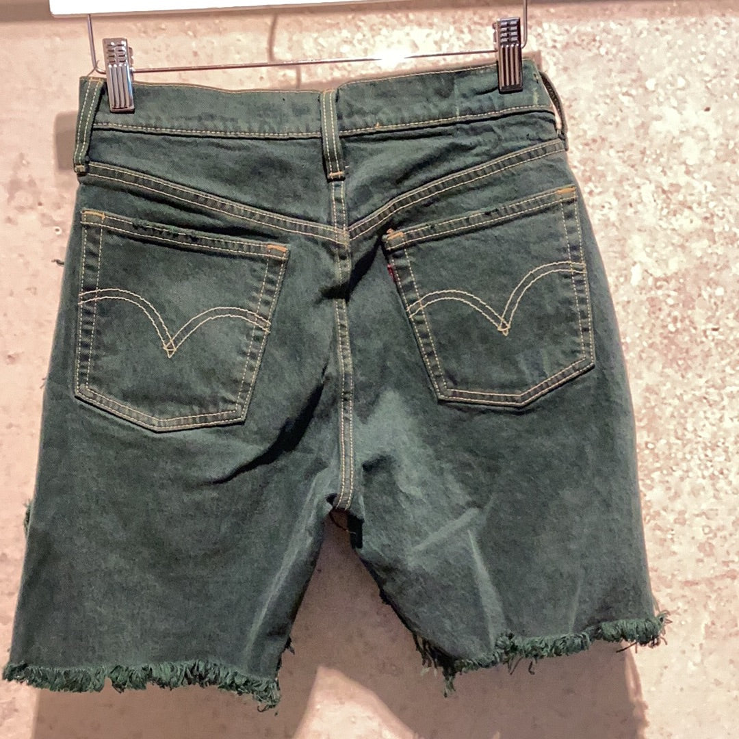 KNOTWTR: FOREST GREEN PATCHWORK DENIM SHORTS