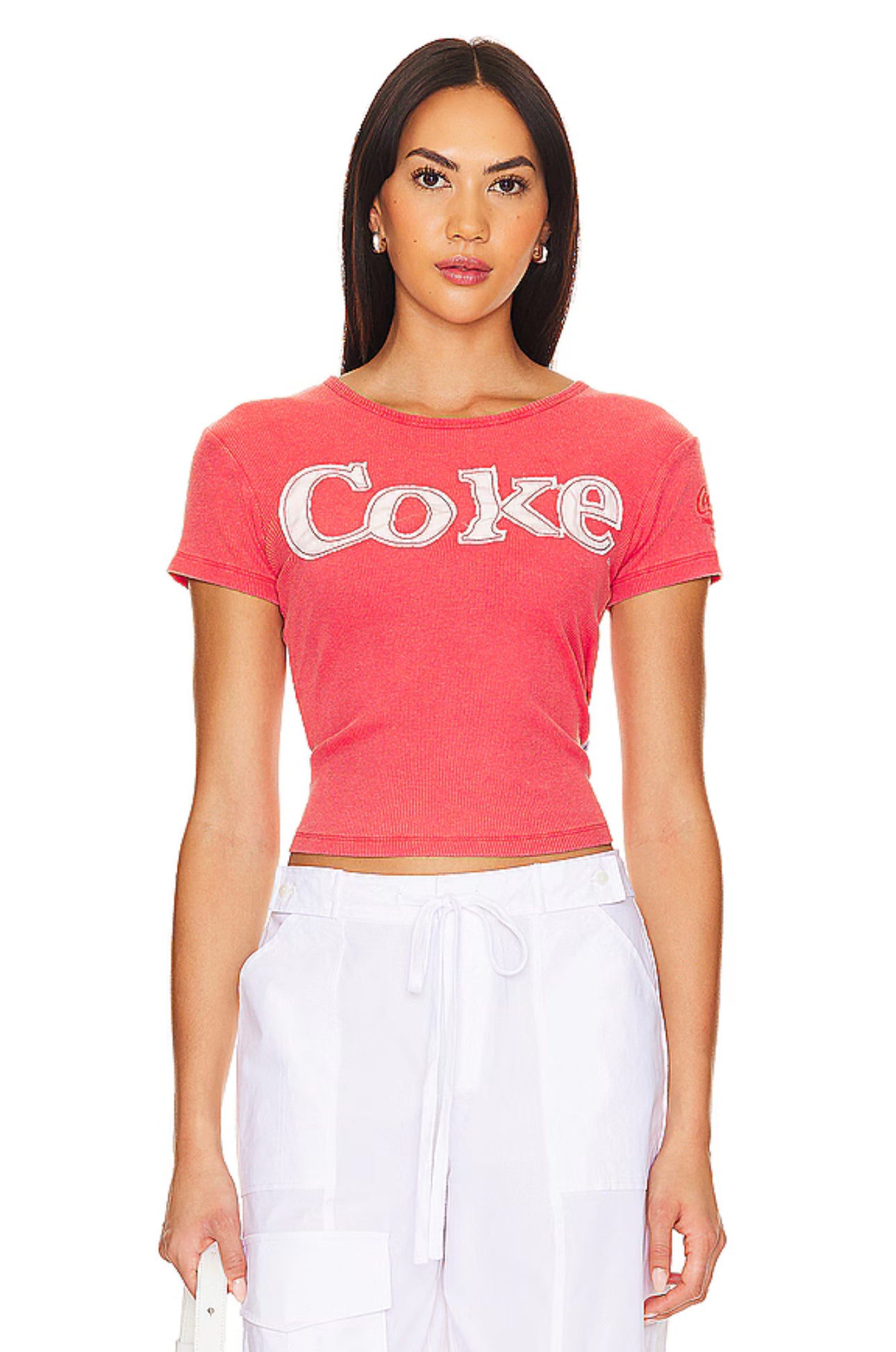 THE LAUNDRY ROOM: COKE PATCHWORK BABY RIB TEE (front view on model)