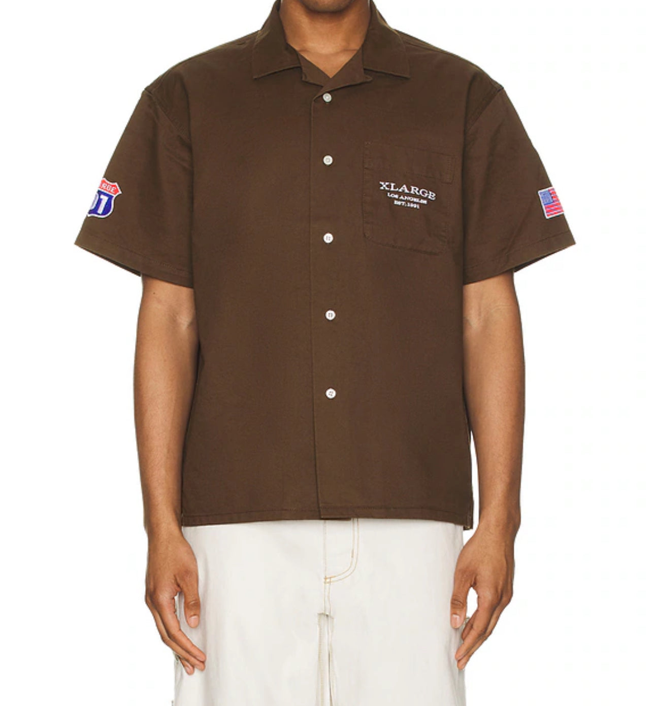 XLARGE: OLD PICK UP TRUCK WORKWEAR SHIRT BROWN (model view)