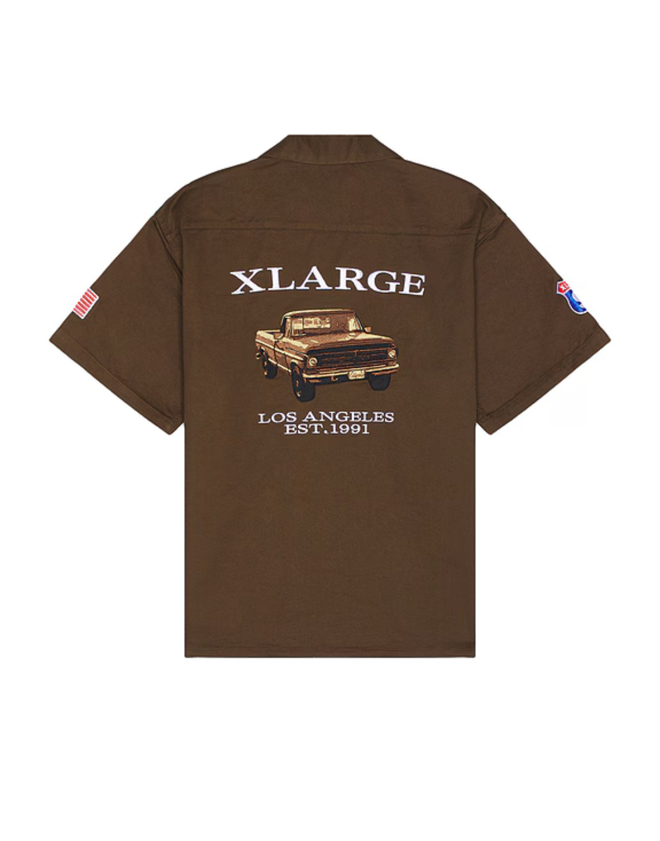 XLARGE: OLD PICK UP TRUCK WORKWEAR SHIRT BROWN (flat lay back front)