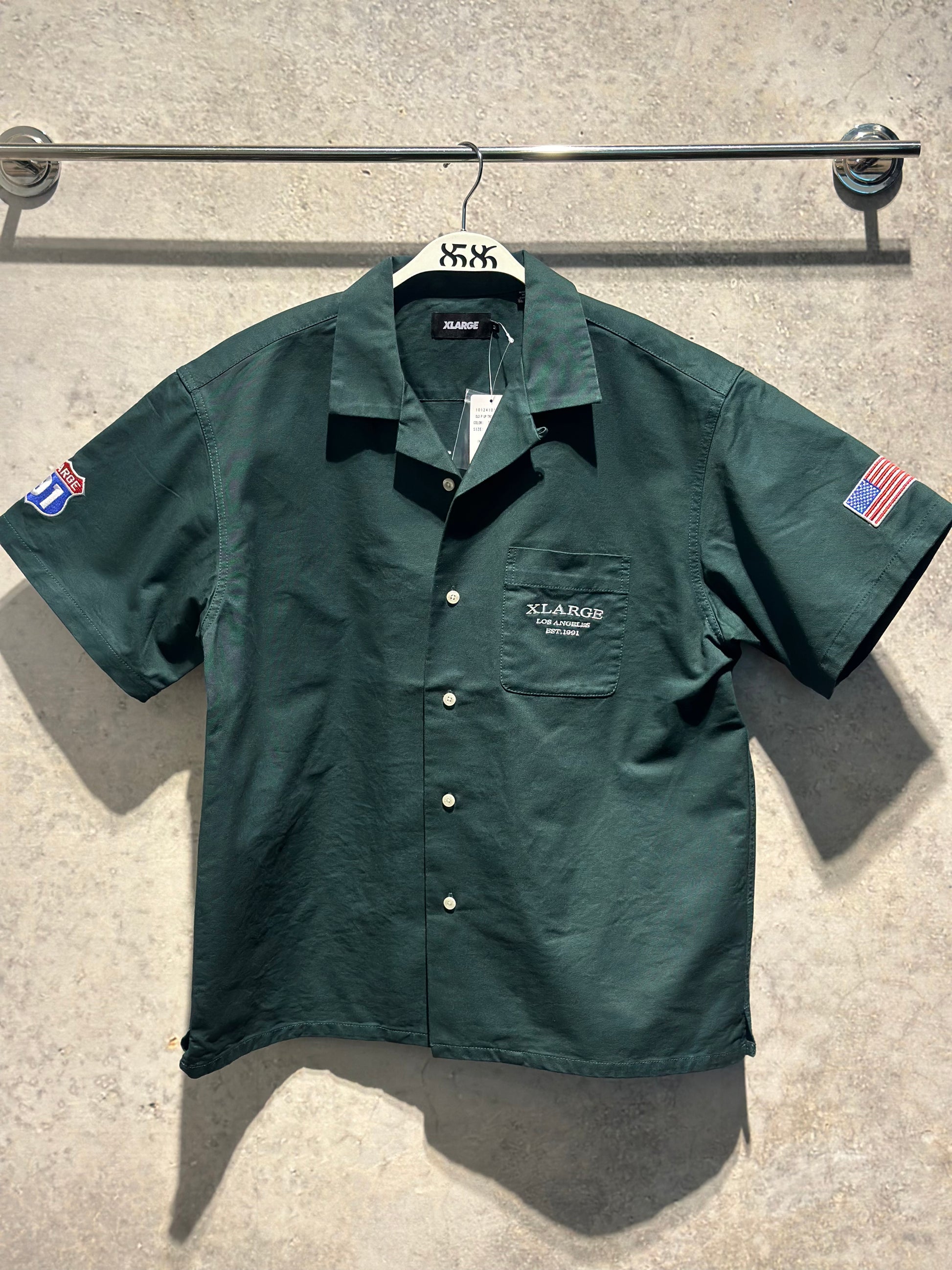 XLARGE: OLD PICK UP TRUCK WORKWEAR SHIRT FOREST GREEN (front view)