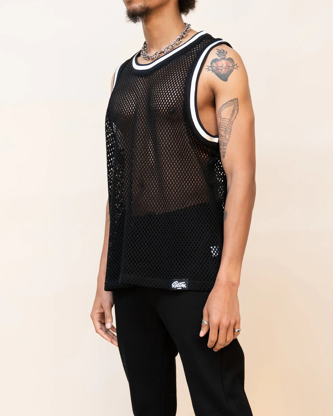 EPTM: CROCHET TANK BLACK (side view on model)