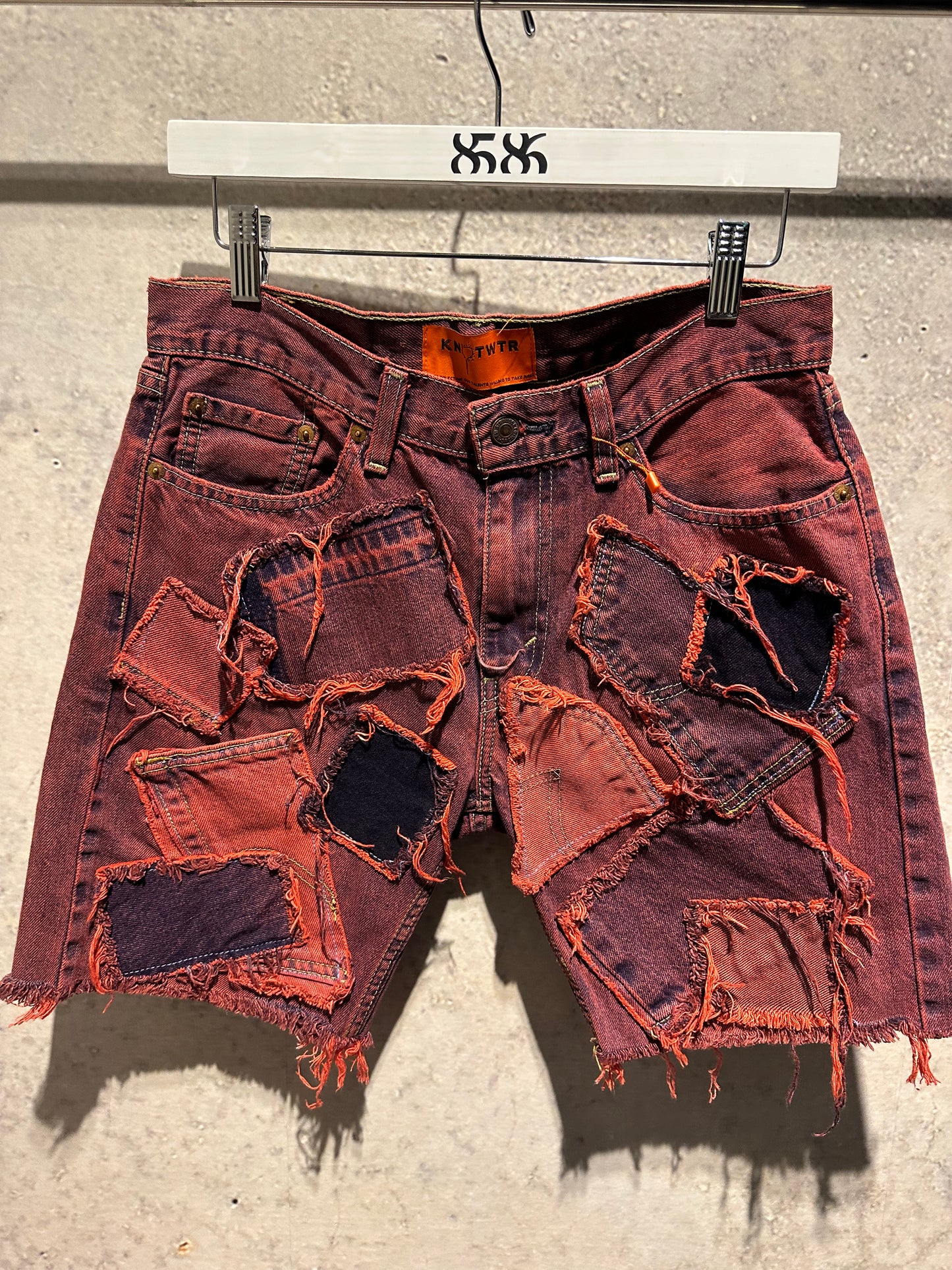 KNOTWTR: PATCHWORK DENIM SHORTS