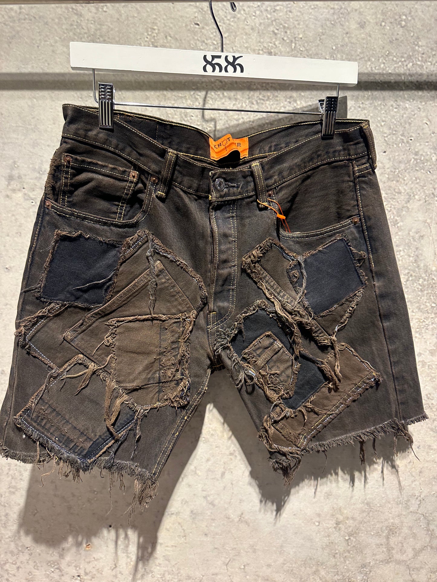 KNOTWTR: PATCHWORK DENIM SHORTS