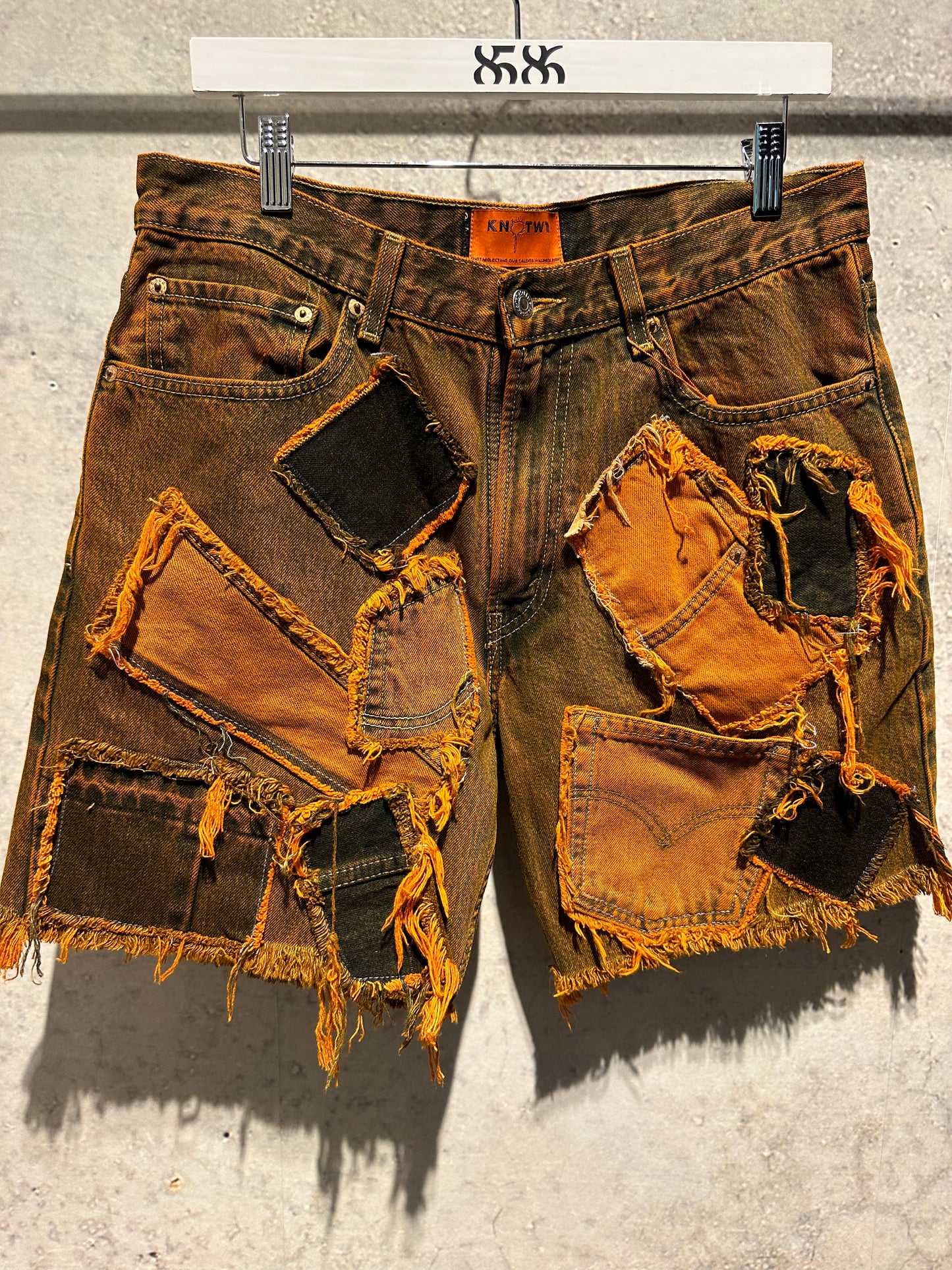 KNOTWTR: PATCHWORK DENIM SHORTS