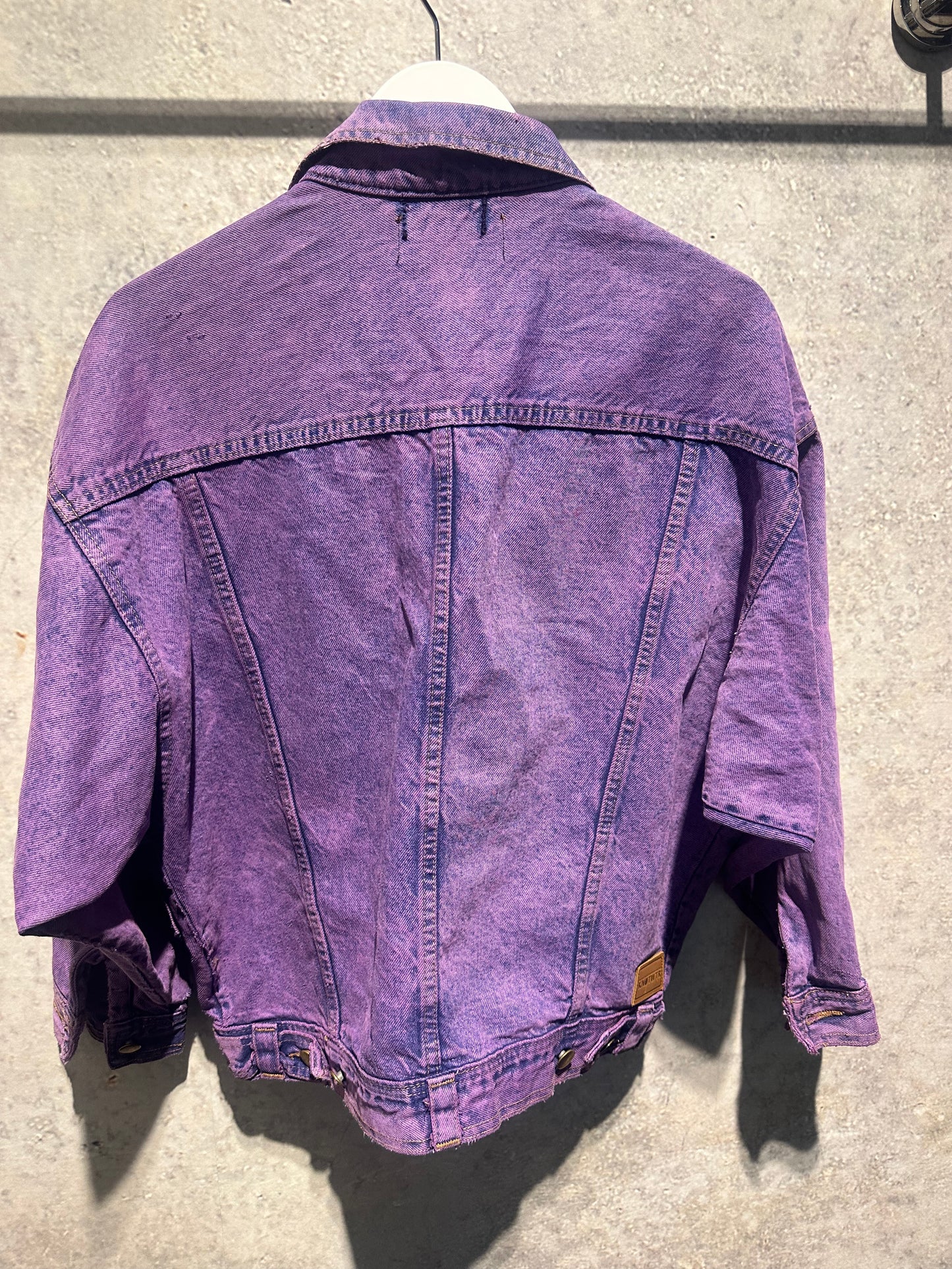 KNOTWTR: COLORED PATCHWORK DENIM JACKET PURPLE (back)