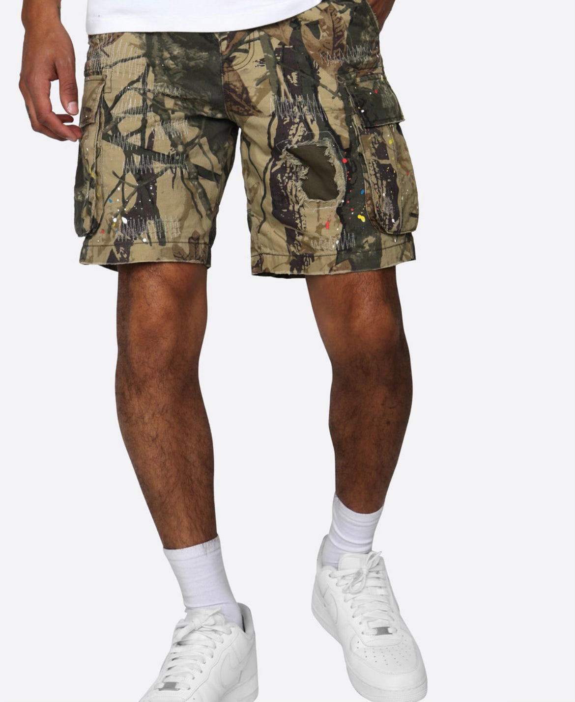 EPTM: DISTRESSED CAMO SHORTS