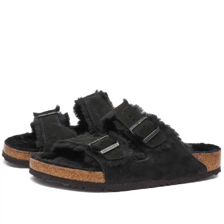 BIRKENSTOCK: ARIZONA FUR Black (up close side view)