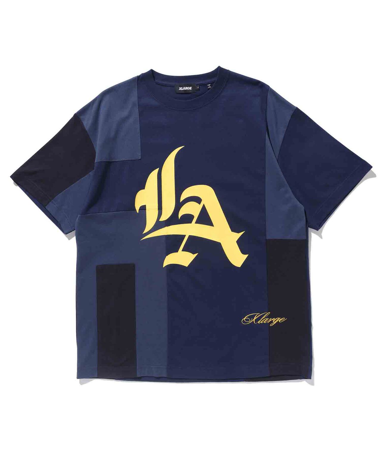 XLARGE MENS NAVY BLUE PATCHWORK TEE - 8586