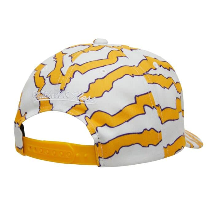 MITCHELL & NESS: LAKERS ZEBRA PRINT SNAP BACK HAT (back view)