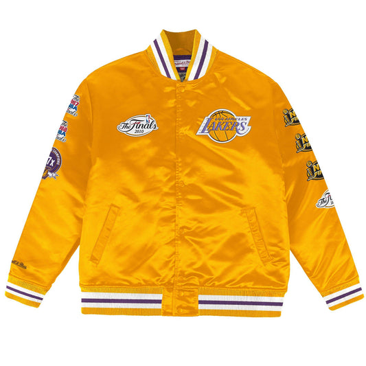 MITCHELL & NESS: Lakers Champ City Satin Jacket (yellow front view)