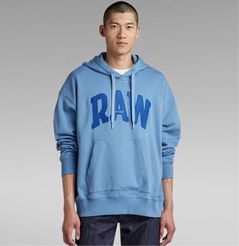 G-STAR RAW UNIVERSITY OVERSIZED HOODIE BLUE (front on model)