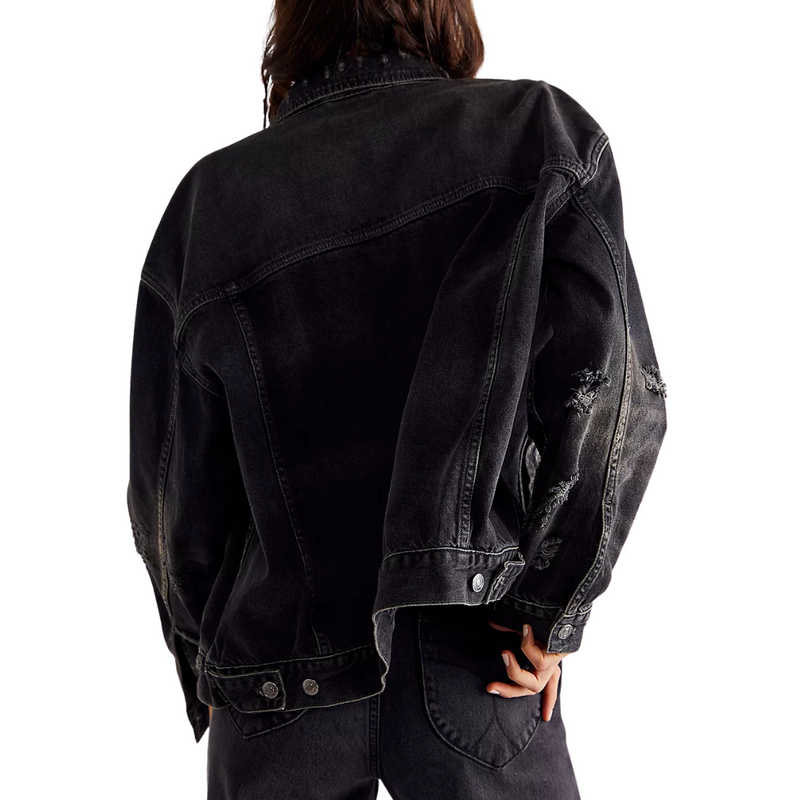 FREE PEOPLE: JOLINE TRUCKER JACKET WASHED BLACK