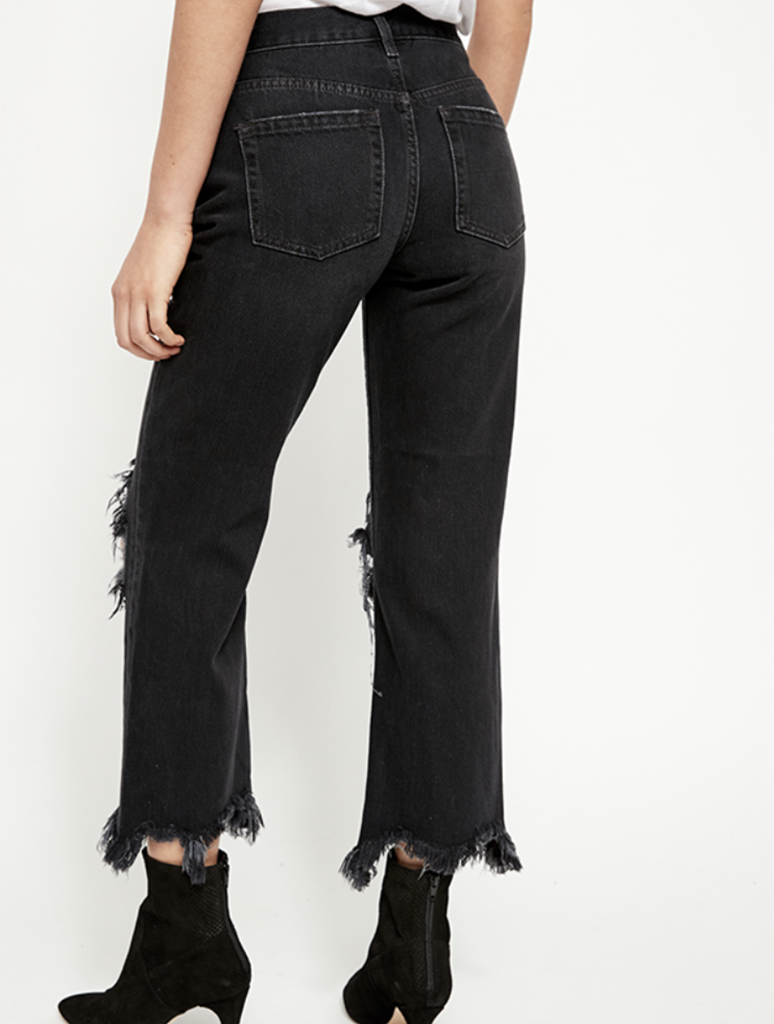 FREE PEOPLE: DISTRESSED BLACK MAGGIE JEANS – 85 86 eightyfiveightysix